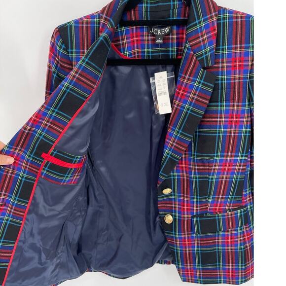 NWT J. Crew Black Red Blue Nipped in Blazer in Stewart Tartan Plaid size 2 - Picture 4 of 13